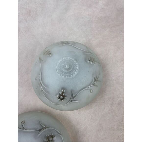 MCM Mod Set of 2 Vintage Frosted Light Fixtures Grapevine Embossed - Picture 3 of 8